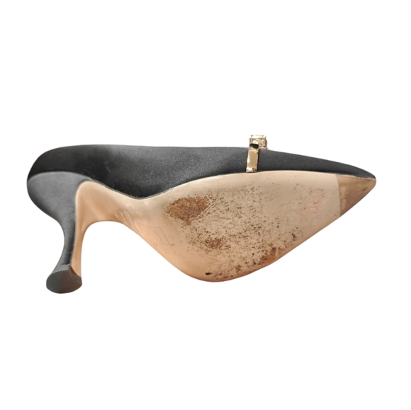 Miu Miu Black Satin Pumps 37.5 Gold and Gem Toe Ornaments EUC - Picture 5 of 11